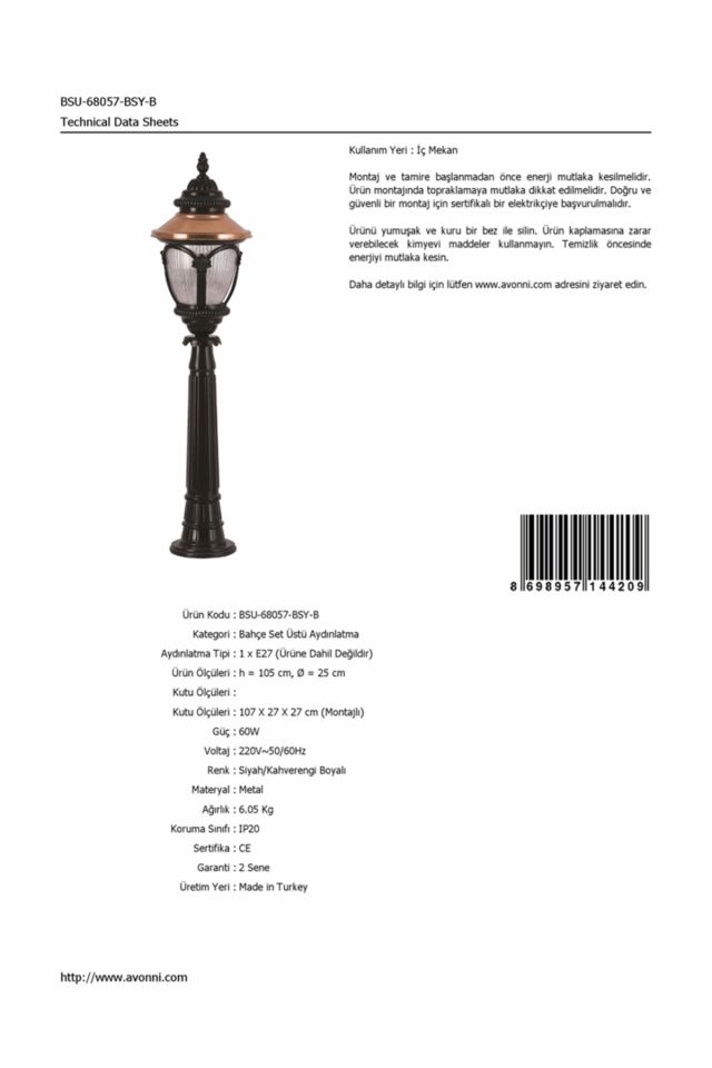 Bahçe Set Üstü Aydınlatma E27 12W 25cm Alüminyum Kahverengi/Siyah Dorbien-BSU-68057-BSY-B