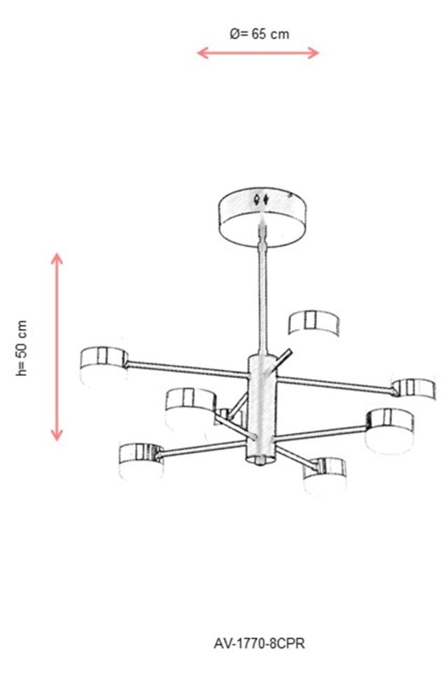 Roll Modern Avize LED 80W 65cm Metal Bakır Avonni-AV-1770-8CPR
