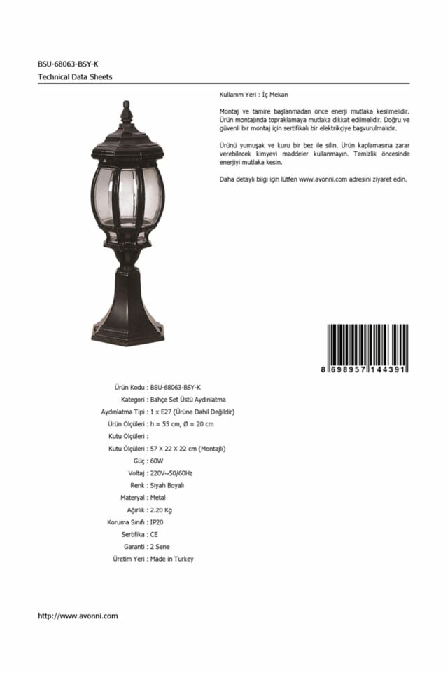 Bahçe Set Üstü Aydınlatma E27 12W 20cm Alüminyum Siyah Dorbien-BSU-68063-BSY-K