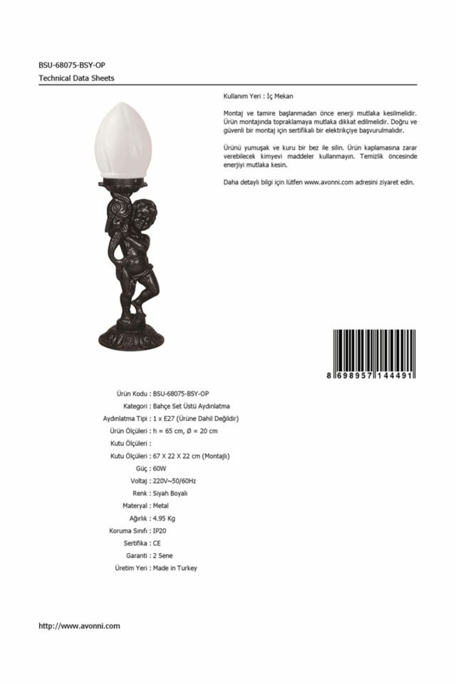 Bahçe Set Üstü Aydınlatma E27 12W 20cm Alüminyum Siyah Dorbien-BSU-68075-BSY-OP