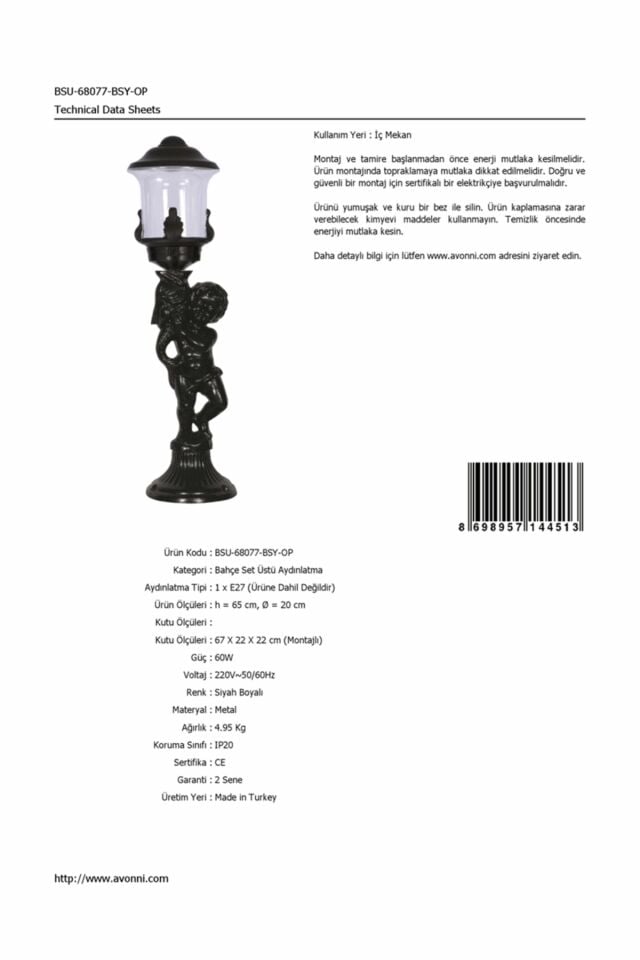 Bahçe Set Üstü Aydınlatma E27 12W 20cm Alüminyum Siyah Dorbien-BSU-68077-BSY-OP