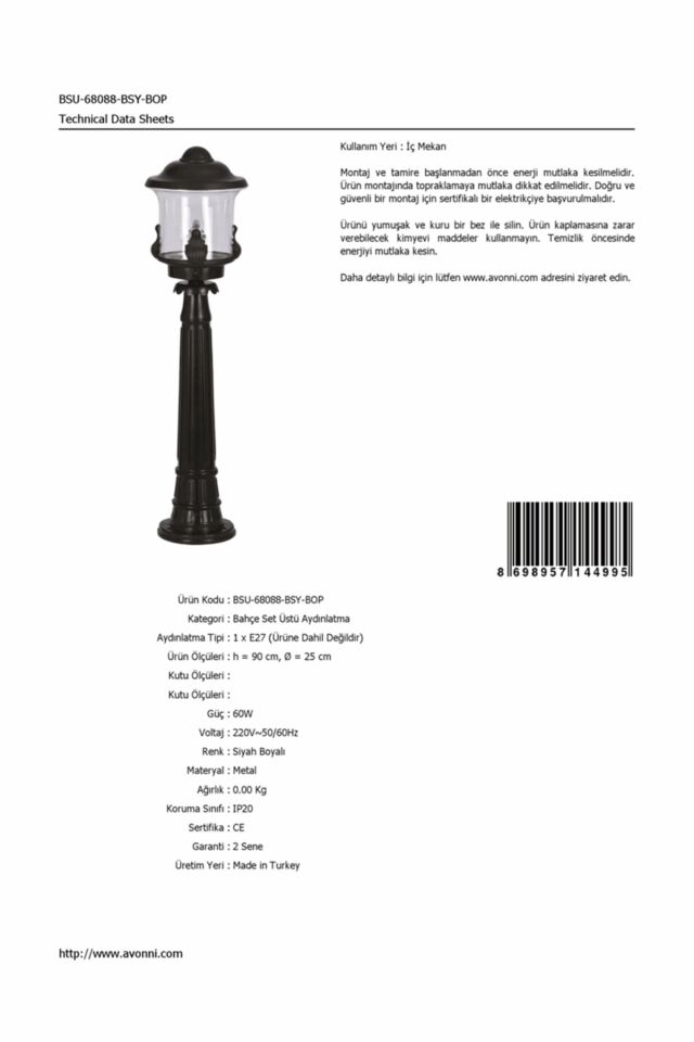 Bahçe Set Üstü Aydınlatma E27 12W 25cm Alüminyum Siyah Dorbien-BSU-68088-BSY-BOP