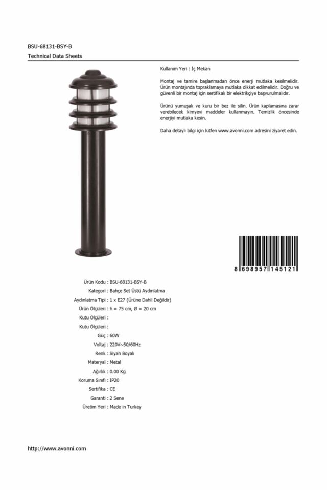 Bahçe Set Üstü Aydınlatma E27 12W 20cm Alüminyum Siyah Dorbien-BSU-68131-BSY-B