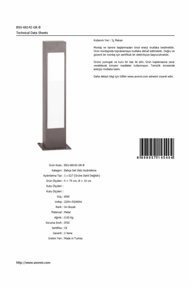 Bahçe Set Üstü Aydınlatma E27 12W 15cm Alüminyum Gri Dorbien-BSU-68142-GR-B