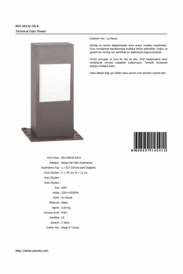 Bahçe Set Üstü Aydınlatma E27 12W 12cm Alüminyum Gri Dorbien-BSU-68142-GR-K