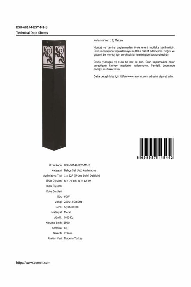 Bahçe Set Üstü Aydınlatma E27 12W 12cm Alüminyum Siyah Dorbien-BSU-68144-BSY-M1-B