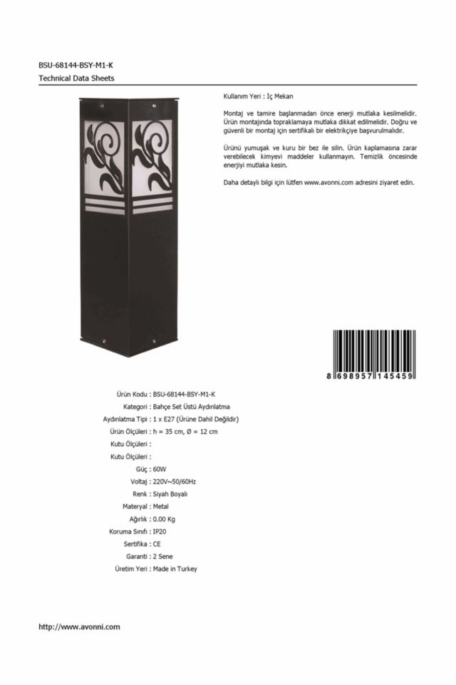 Bahçe Set Üstü Aydınlatma E27 12W 12cm Alüminyum Siyah Dorbien-BSU-68144-BSY-M1-K