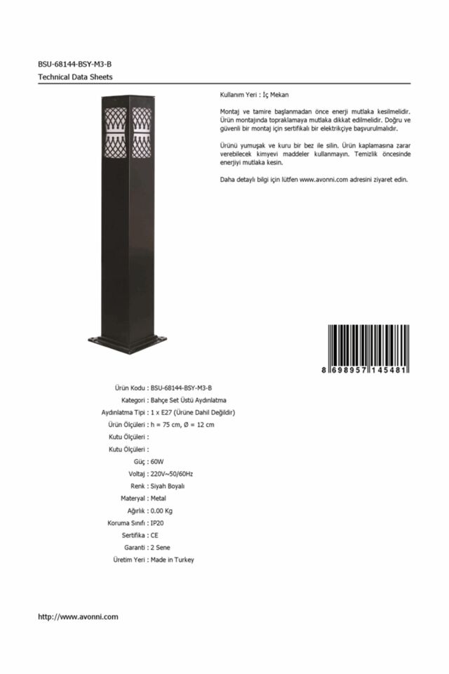 Bahçe Set Üstü Aydınlatma E27 12W 12cm Alüminyum Siyah Dorbien-BSU-68144-BSY-M3-B