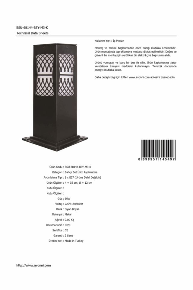 Bahçe Set Üstü Aydınlatma E27 12W 12cm Alüminyum Siyah Dorbien-BSU-68144-BSY-M3-K