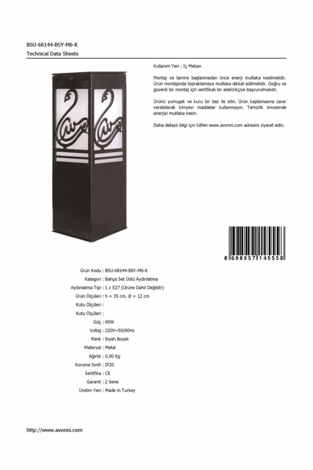 Bahçe Set Üstü Aydınlatma E27 12W 12cm Alüminyum Siyah Dorbien-BSU-68144-BSY-M6-K