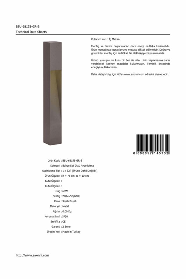 Bahçe Set Üstü Aydınlatma E27 12W 10cm Alüminyum Siyah Dorbien-BSU-68153-GR-B