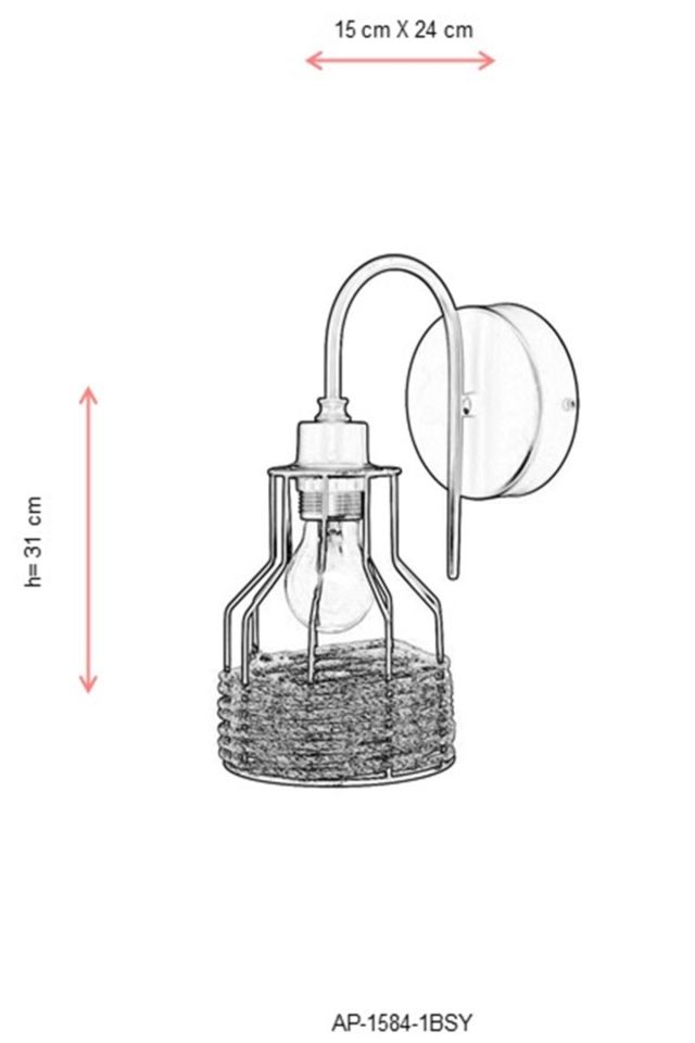 Hira Aplik E27 12W 15x24cm Metal Siyah Avonni-AP-1584-1BSY