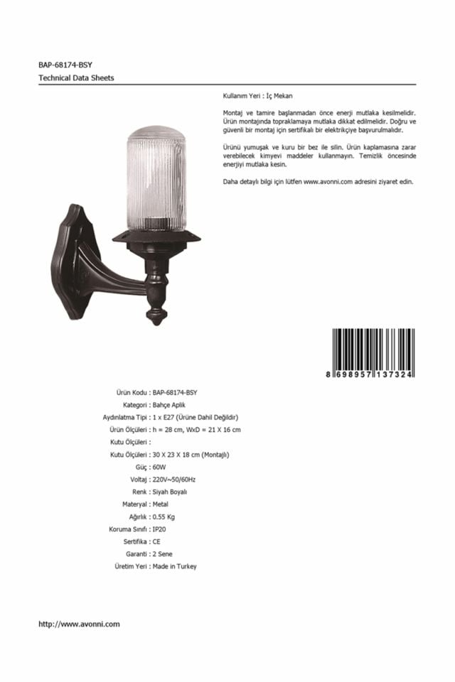 Bahçe Aplik E27 12W 21x16cm ABS Siyah Dorbien-BAP-68174-BSY