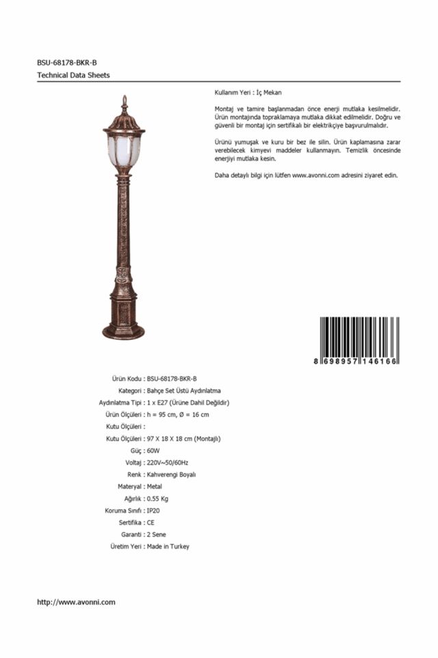 Bahçe Set Üstü Aydınlatma E27 12W 16cm ABS Kahverengi Dorbien-BSU-68178-BKR-B