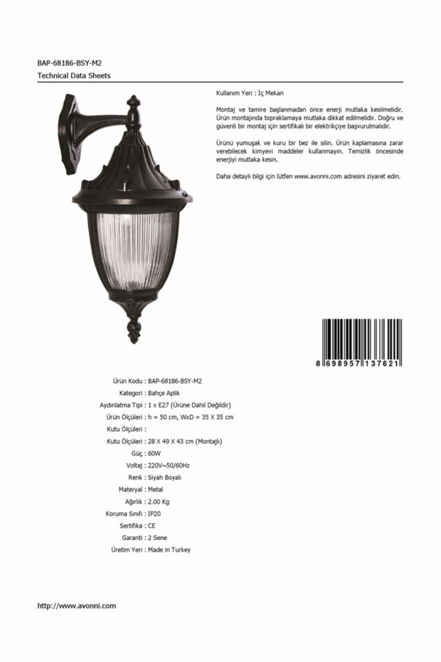 Bahçe Aplik E27 12W 35x35cm ABS Siyah Dorbien-BAP-68186-BSY-M2