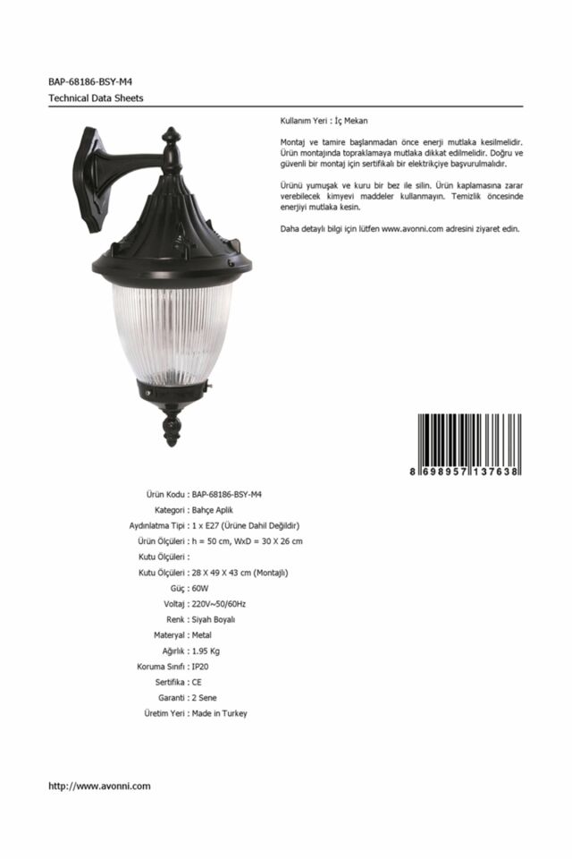 Bahçe Aplik E27 12W 30x26cm ABS Siyah Dorbien-BAP-68186-BSY-M4