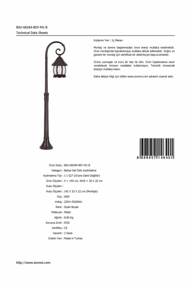 Bahçe Set Üstü Aydınlatma E27 12W 30x20cm Alüminyum Siyah Dorbien-BSU-68184-BSY-M1-B