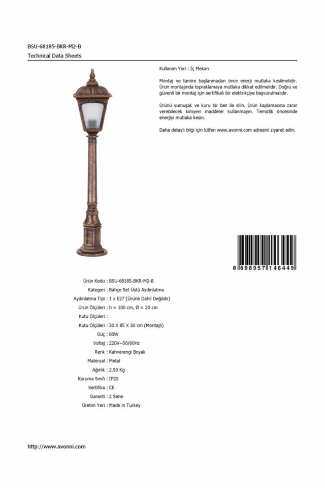 Bahçe Set Üstü Aydınlatma E27 12W 20cm ABS Kahverengi Dorbien-BSU-68185-BKR-M2-B