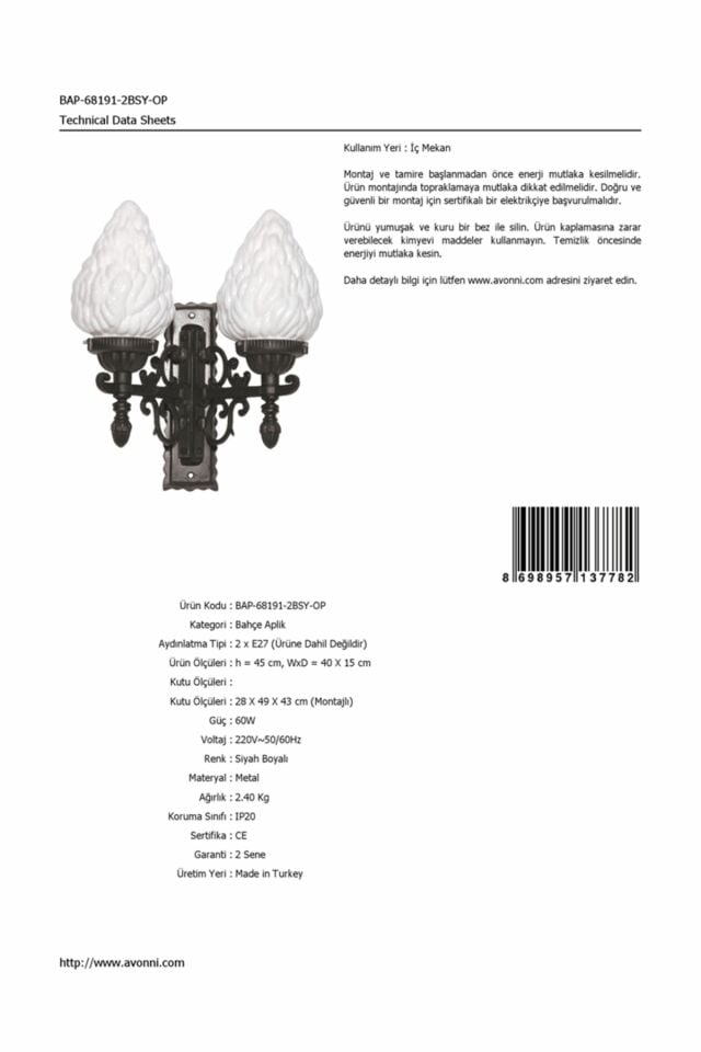 Bahçe Aplik E27 24W 40x15cm ABS Siyah Dorbien-BAP-68191-2BSY-OP