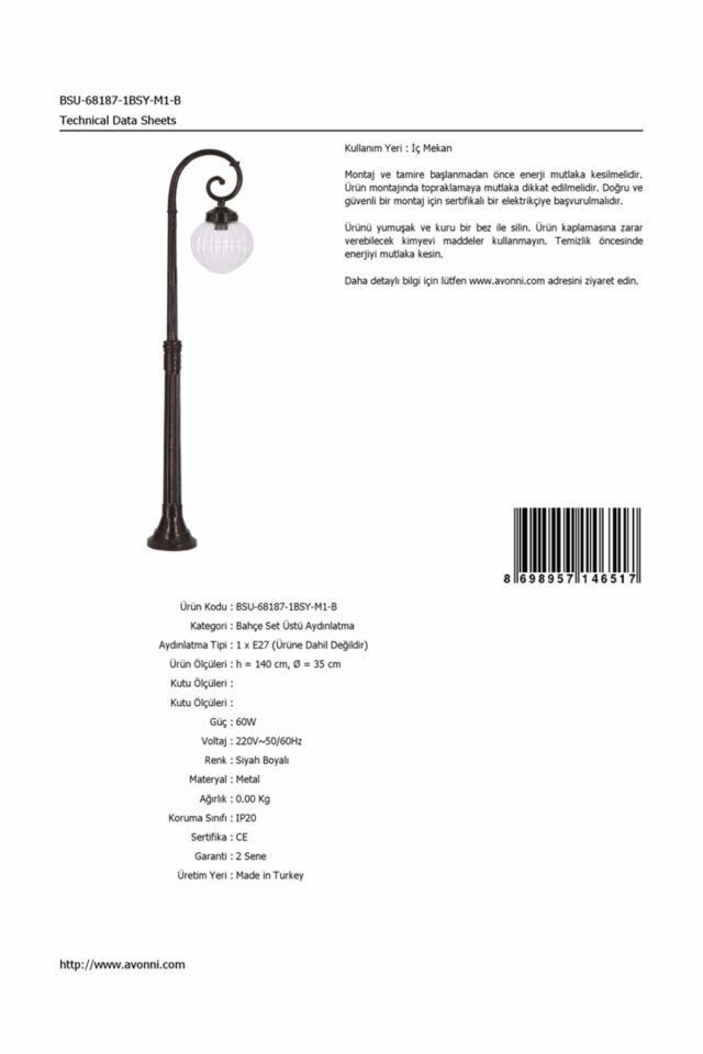 Bahçe Set Üstü Aydınlatma E27 12W 35cm Alüminyum Siyah Dorbien-BSU-68187-1BSY-M1-B