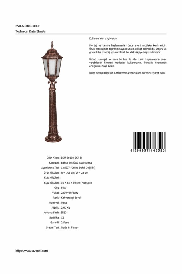 Bahçe Set Üstü Aydınlatma E27 12W 23cm Çelik Boru Kahverengi Dorbien-BSU-68188-BKR-B