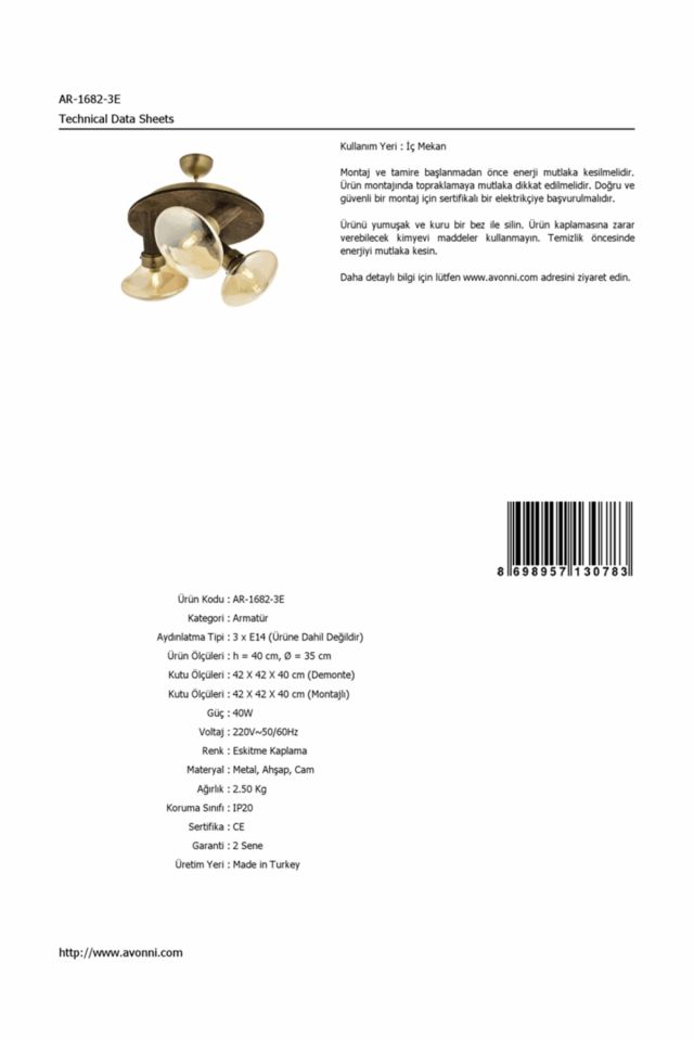 Mushroom Modern Avize E14 18W 35cm Metal Eskitme Avonni-AR-1682-3E