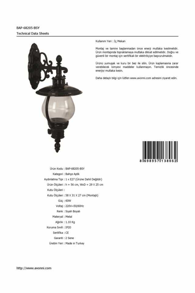 Bahçe Aplik E27 12W 29x25cm ABS Siyah Dorbien-BAP-68205-BSY