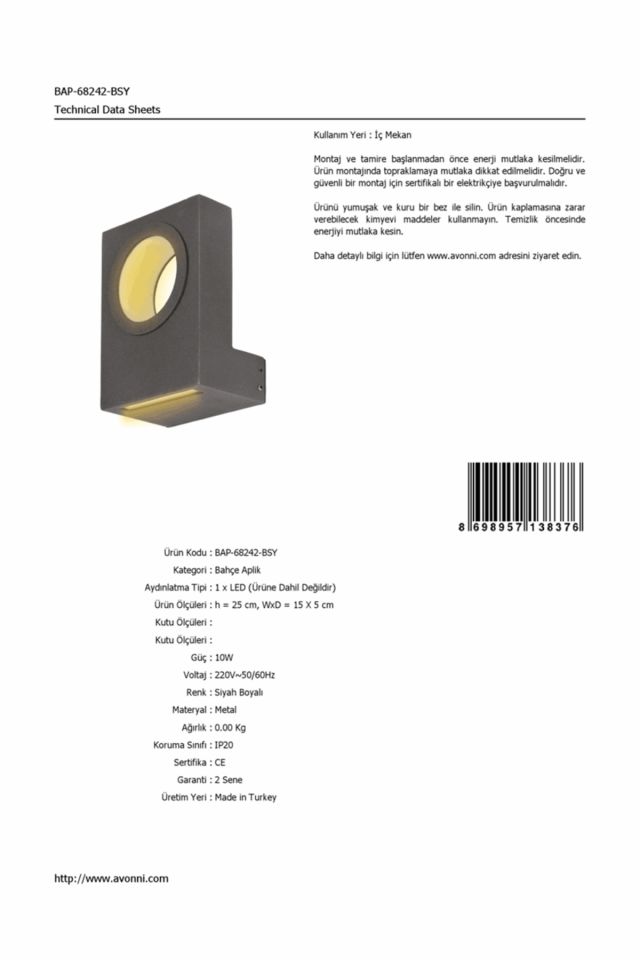 Bahçe Aplik LED 10W 15x5cm Alüminyum Profil Siyah Dorbien-BAP-68242-BSY