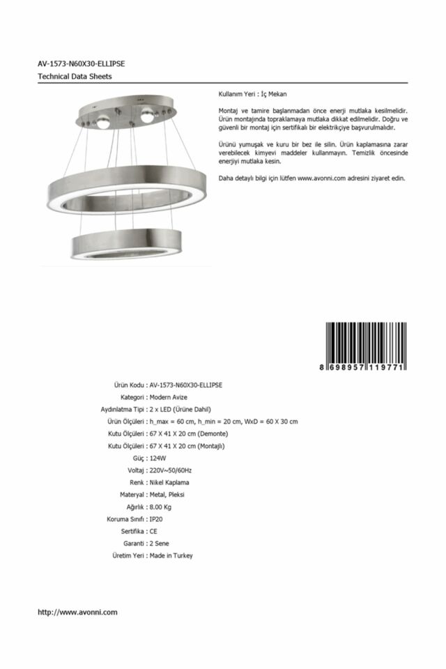 Ada Modern Avize LED 75W 60x30cm Metal Nikel Avonni-AV-1573-N60X30-ELLIPSE