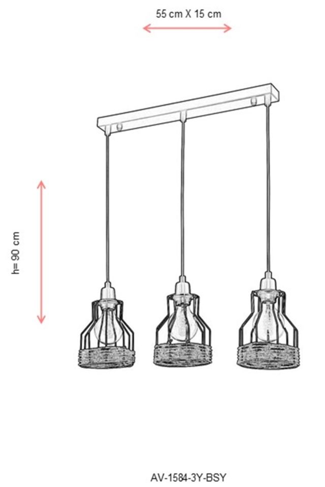 Hira Modern Avize E27 36W 55x15cm Metal Siyah Avonni-AV-1584-3Y-BSY