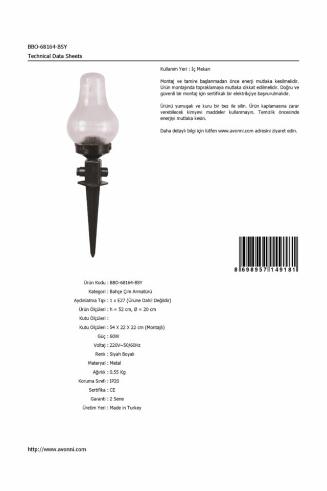 Bahçe Bollard E27 12W 20cm ABS Siyah Dorbien-BBO-68164-BSY