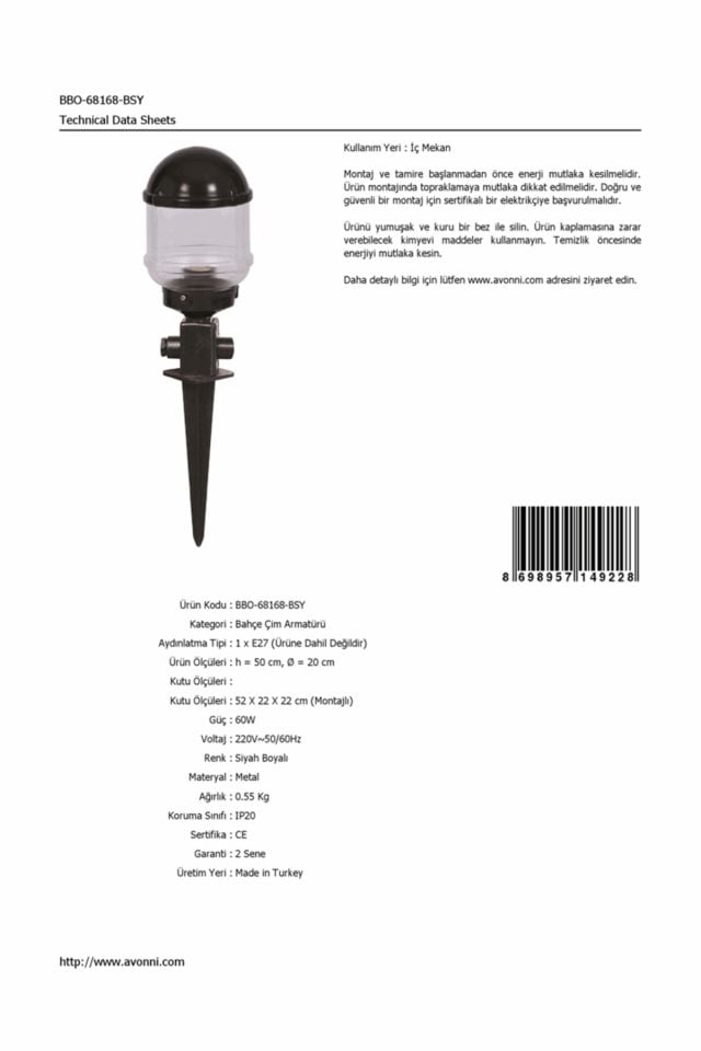 Bahçe Bollard E27 12W 20cm ABS Siyah Dorbien-BBO-68168-BSY