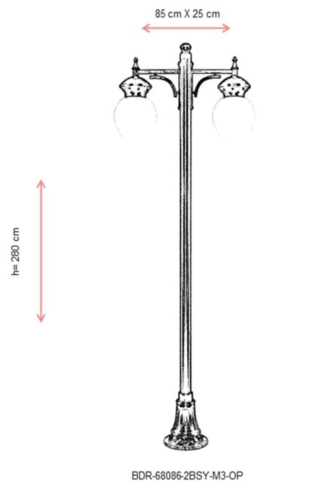 Bahçe Direkleri E27 24W 85x25cm Alüminyum Siyah Dorbien-BDR-68086-2BSY-M3-OP