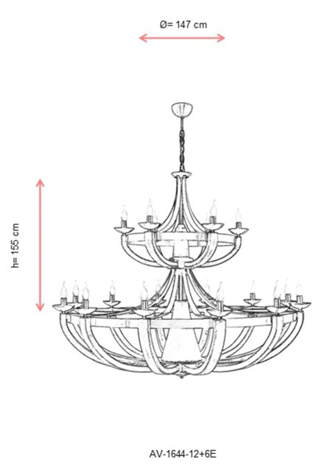 Gedik Modern Avize E14 108W 147cm Metal Eskitme Avonni-AV-1644-12+6E