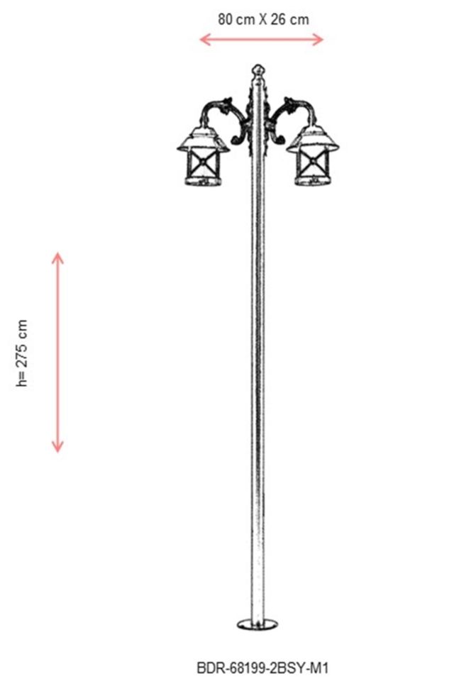 Bahçe Direkleri E27 24W 80x26cm Çelik Boru Siyah Dorbien-BDR-68199-2BSY-M1