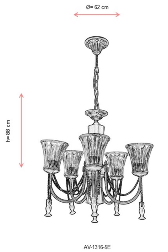 Derya Klasik Avize E27 60W 62cm Metal Eskitme Avonni-AV-1316-5E