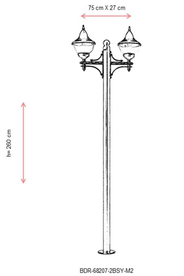 Bahçe Direkleri E27 24W 75x27cm Çelik Boru Siyah Dorbien-BDR-68207-2BSY-M2