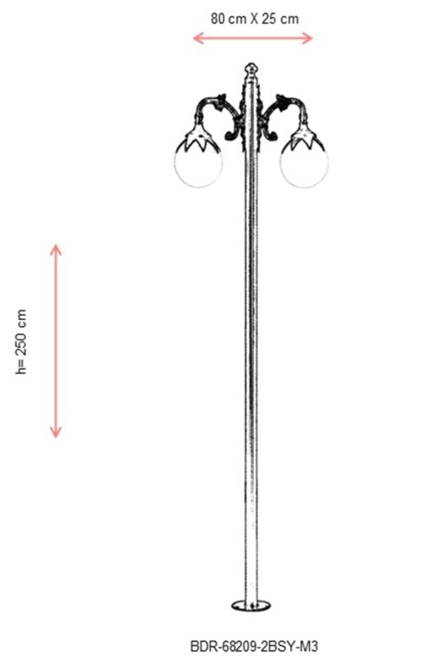 Bahçe Direkleri E27 24W 80x25cm Çelik Boru Siyah Dorbien-BDR-68209-2BSY-M3