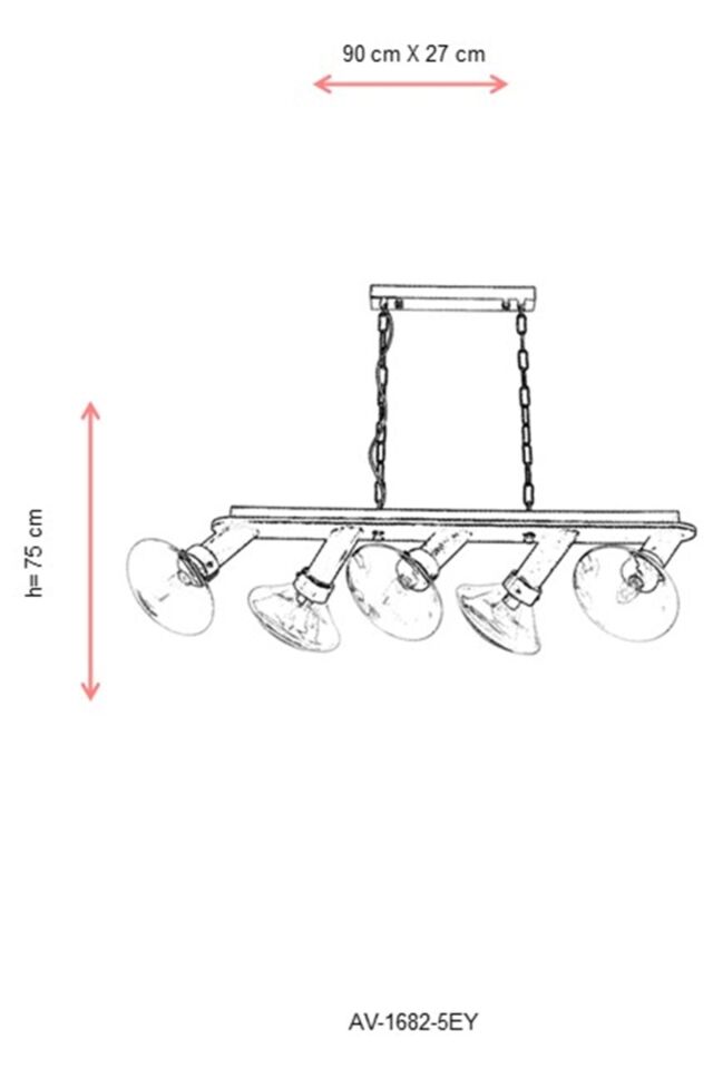 Mushroom Modern Avize E14 30W 90x27cm Metal Eskitme Avonni-AV-1682-5EY