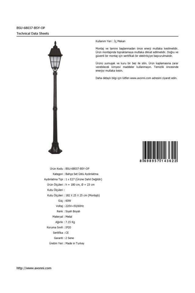 Bahçe Set Üstü Aydınlatma E27 12W 23cm Alüminyum Siyah Dorbien-BSU-68037-BSY-OP