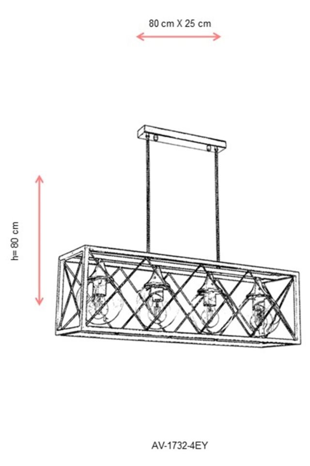 X Modern Avize E27 48W 80x25cm Metal Eskitme Avonni-AV-1732-4EY