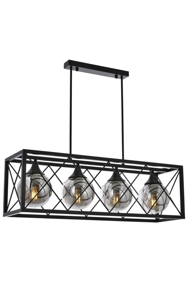 X Modern Avize E27 48W 80x25cm Metal Siyah Avonni-AV-1732-4Y-BSY