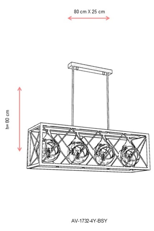 X Modern Avize E27 48W 80x25cm Metal Siyah Avonni-AV-1732-4Y-BSY