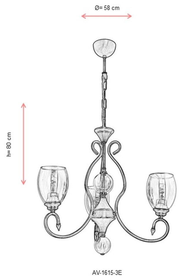 Eda Klasik Avize E27 36W 58cm Metal Eskitme Avonni-AV-1615-3E