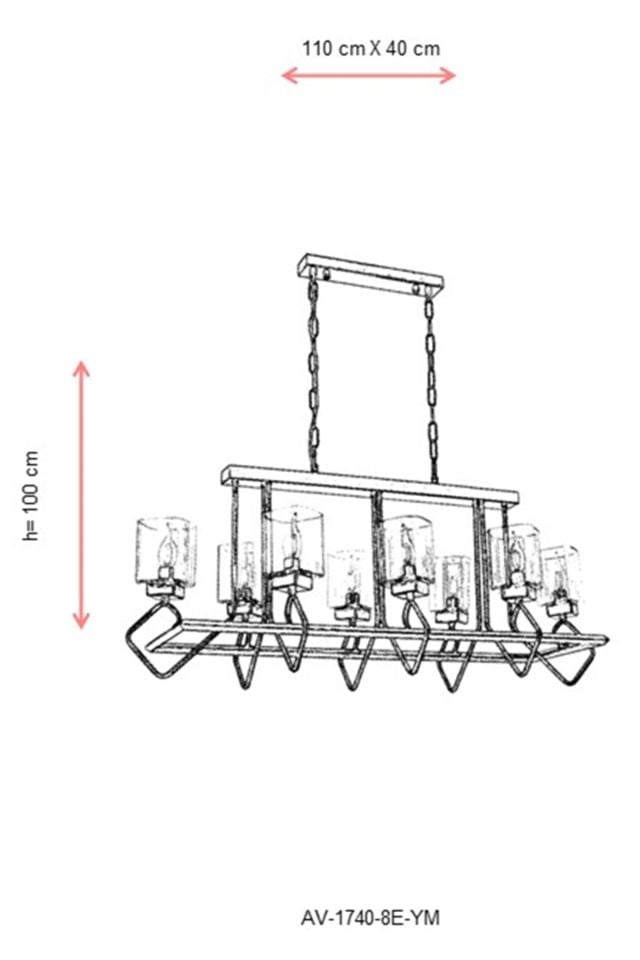 Konsey Modern Avize E14 48W 105x40cm Metal Eskitme Avonni-AV-1740-8E-YM