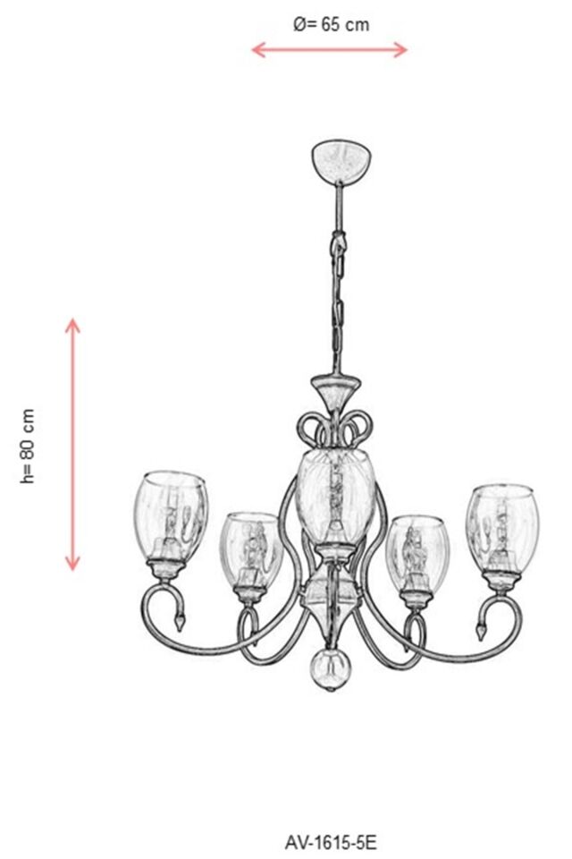 Eda Klasik Avize E27 60W 65cm Metal Eskitme Avonni-AV-1615-5E