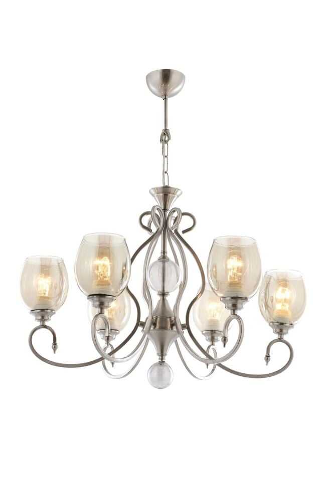 Eda Klasik Avize E27 72W 65cm Metal Nikel Avonni-AV-1615-6N