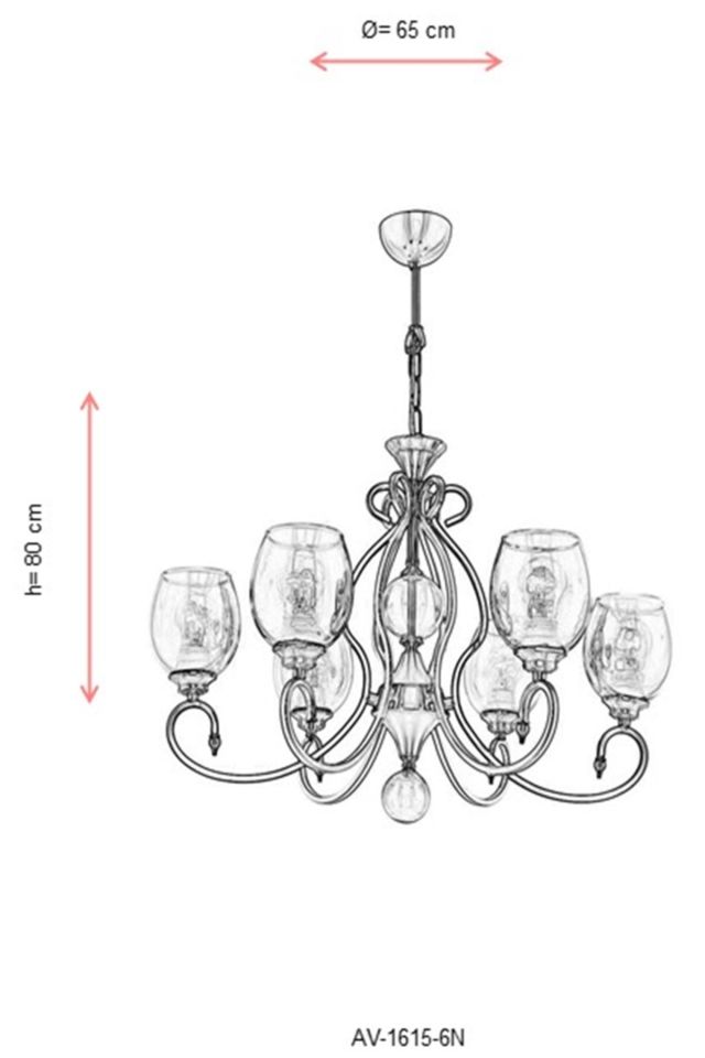 Eda Klasik Avize E27 72W 65cm Metal Nikel Avonni-AV-1615-6N