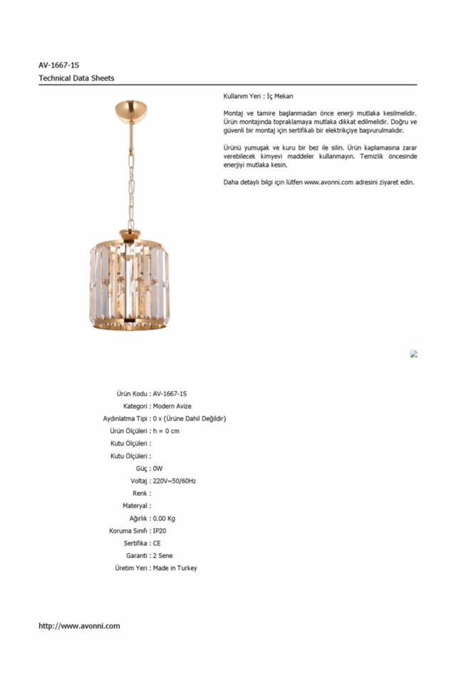 Arthur Modern Avize E27 12W 20cm Metal Sarı Avonni-AV-1667-1S
