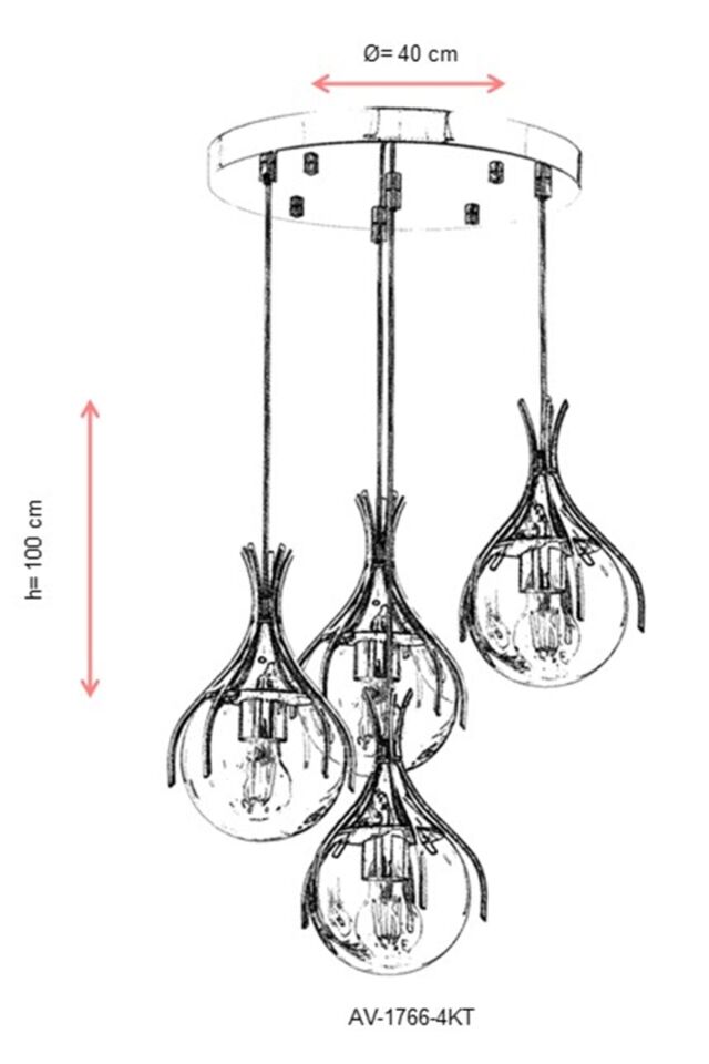 Kasım Modern Avize E27 48W 40cm Metal Krom Avonni-AV-1766-4KT